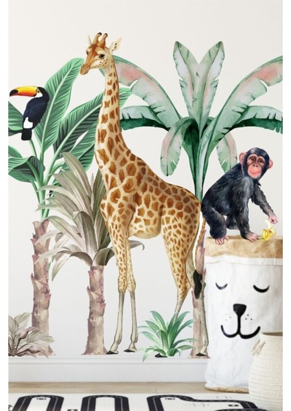 Renkli Tropikal Safari Çocuk Odası Sticker, Eğlenceli ve Şık Dekorasyon! fiyatları