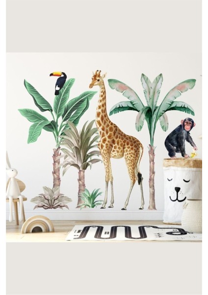 Renkli Tropikal Safari Çocuk Odası Sticker, Eğlenceli ve Şık Dekorasyon! modelleri