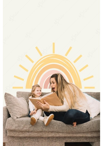 Renkli Güneş ve Gökkuşağı Çocuk Odası Stickeri, Eğlenceli Dekorasyon, Çok Renkli fiyatları