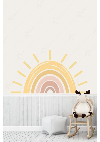 Renkli Güneş ve Gökkuşağı Çocuk Odası Stickeri, Eğlenceli Dekorasyon, Çok Renkli modelleri