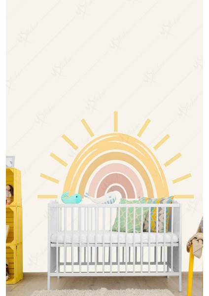 Renkli Güneş ve Gökkuşağı Çocuk Odası Stickeri, Eğlenceli Dekorasyon, Çok Renkli fırsatları