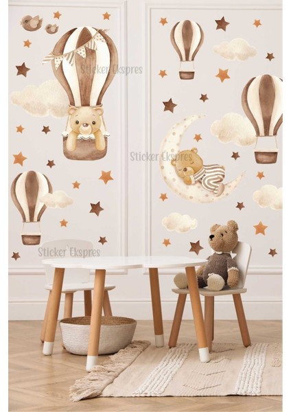Boho Balonlu Ayıcıklar Çocuk Odası Duvar Sticker Seti