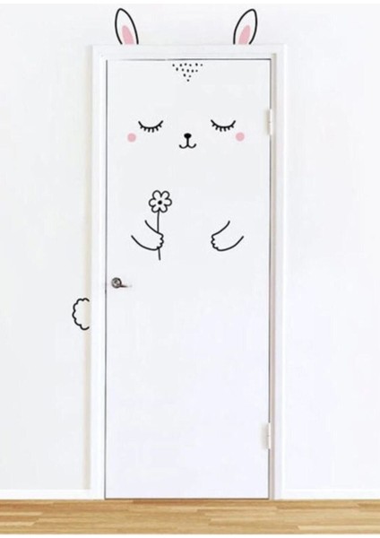 Çiçekli Tavşan Çocuk Odası Kapı Sticker Seti