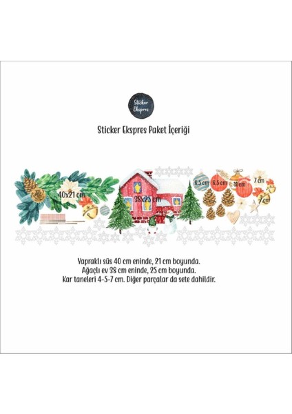 Yapraklı Süs ve Karlı Ev Yılbaşı Yeni Yıl Temalı Cam Duvar Kapı Sticker Seti fiyatları