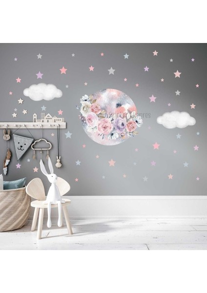 Rüya gibi çocuk odası duvar sticker seti, renkli, bulut, yıldız ve ay detaylarıyla fiyatları
