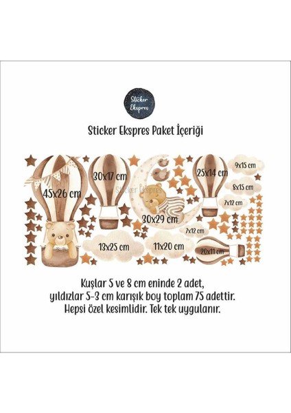 Boho Balonlu Ayıcıklar Çocuk Odası Duvar Sticker Seti modelleri