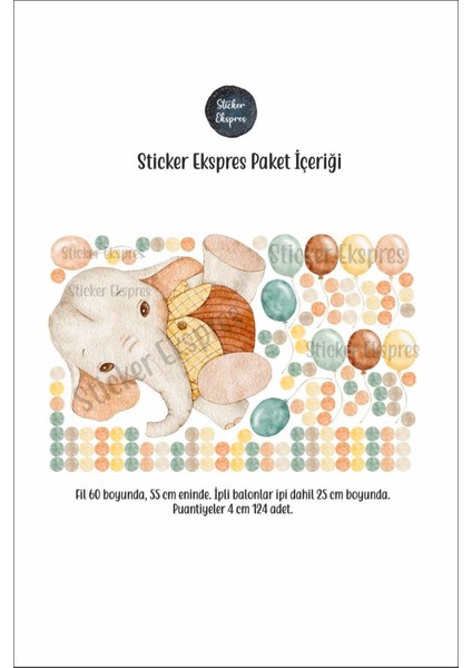 Renkli Fil ve Puantiyeler Duvar Sticker Seti, Çocuk Odası Dekoru, 5+ Parça fiyatları