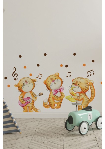 Sevimli Aslanlar Temalı Bebek ve Çocuk Odası Duvar Stickerı, Sarı, Eğlenceli ve Renkli Dekorasyon