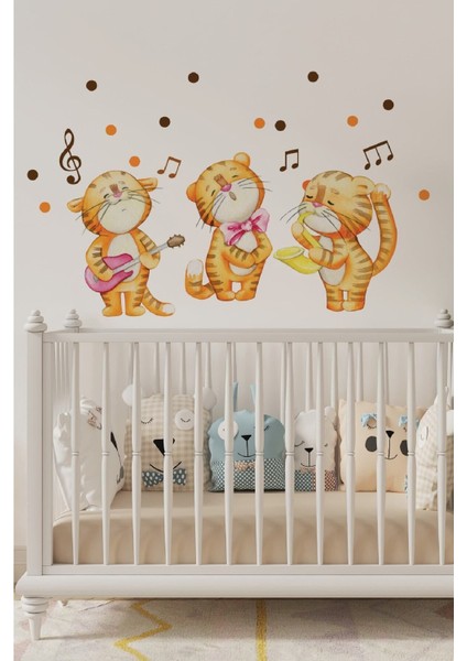 Sevimli Aslanlar Temalı Bebek ve Çocuk Odası Duvar Stickerı, Sarı, Eğlenceli ve Renkli Dekorasyon modelleri