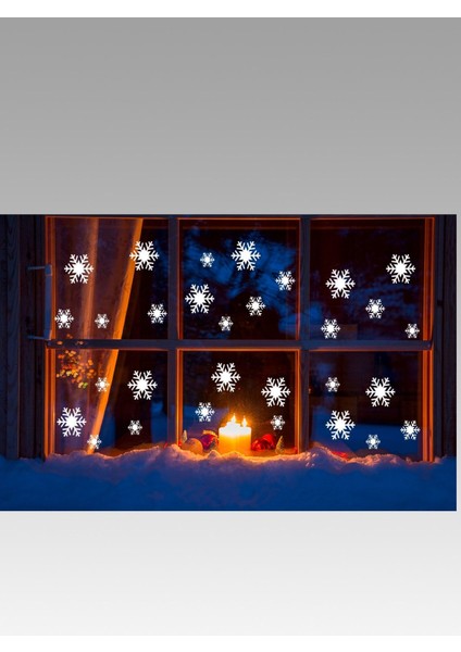 Beyaz Kar Tanesi Transferli Cam ve Mobilya Stickerleri, Yılbaşı Teması, Düz Desen fiyatları