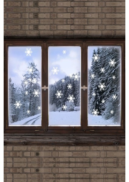 Beyaz Kar Tanesi Transferli Cam ve Mobilya Stickerleri, Yılbaşı Teması, Düz Desen modelleri