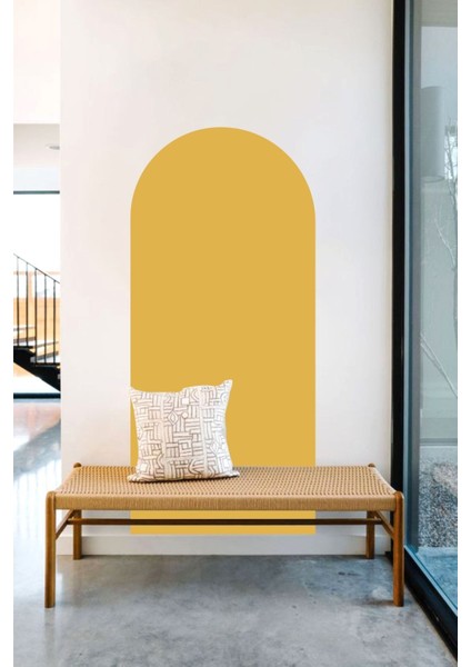 Bohem Oval Duvar Stickerı, sıcak ve şık dekorasyon için ideal, sarı renk, geometrik desen
