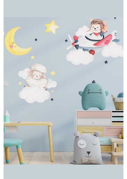 Renkli bebek ve hayvanlar temalı duvar sticker seti, neşe dolu dekorasyon!