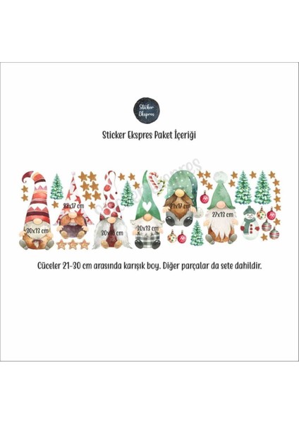 Yılbaşı Temalı Sevimli Cüceler Cam Sticker Seti, Çok Renkli, 5+ Parça, Eğlenceli Dekorasyon fırsatları