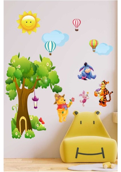 Renkli çocuk odası duvar stickerları, Winnie The Pooh ve arkadaşları, 5+ parça