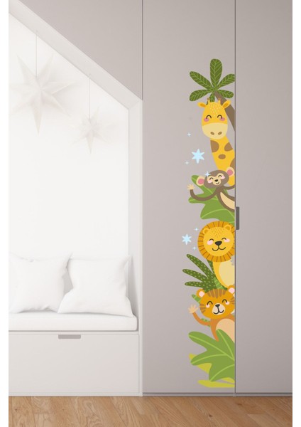 Renkli hayvanlar alemi kapı ve duvar sticker seti, çocuk odası dekorasyonu için ideal