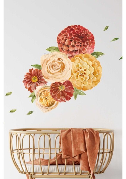 Renkli watercolor çiçekler duvar çıkartması, şık ve canlı ev dekoru için ideal 5+ parça