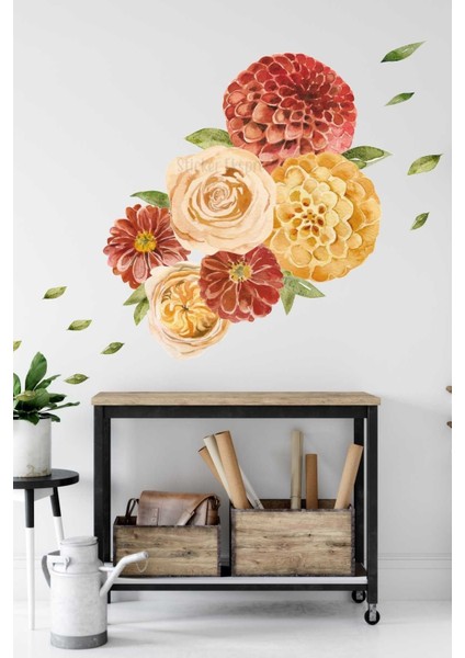 Renkli watercolor çiçekler duvar çıkartması, şık ve canlı ev dekoru için ideal 5+ parça fiyatları