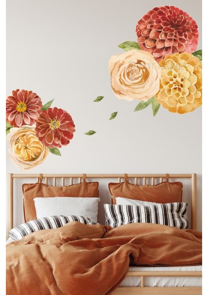 Renkli watercolor çiçekler duvar çıkartması, şık ve canlı ev dekoru için ideal 5+ parça modelleri