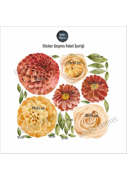 Renkli watercolor çiçekler duvar çıkartması, şık ve canlı ev dekoru için ideal 5+ parça fırsatları