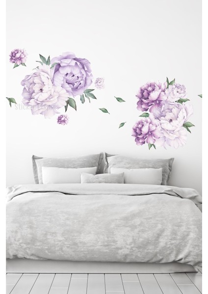 Renkli Şakayık Çiçekleri Duvar Sticker Seti, canlı dekorasyon, 5+ parça, çok renkli