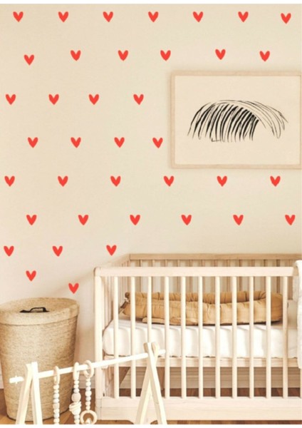 Sevimli Kalp Çocuk Odası Duvar Sticker Seti, 100 Adet, Kırmızı Renk, Düz Desen