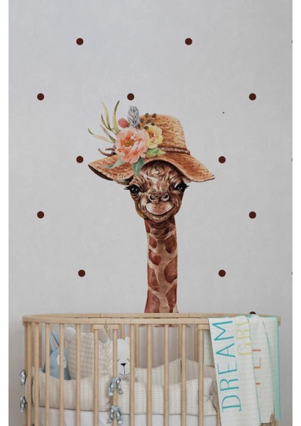 Çocuk odası için renkli dekoratif çiçekli zürafa duvar stickeri