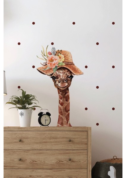 Çocuk odası için renkli dekoratif çiçekli zürafa duvar stickeri modelleri