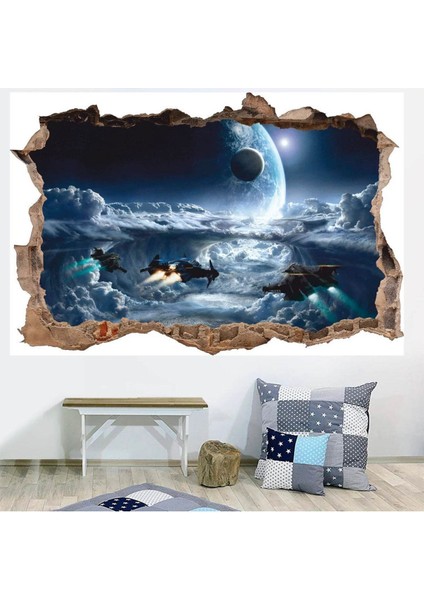 Uzay Temalı HD Baskı Modern Duvar Sticker, Renkli ve Şık Dekorasyon Parçası