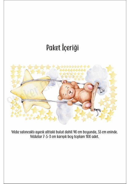 Sevimli Ayıcık ve Yıldızlar Duvar Sticker Seti, Çocuk Odası Dekoru, 5+ Parça, Kahverengi fiyatları