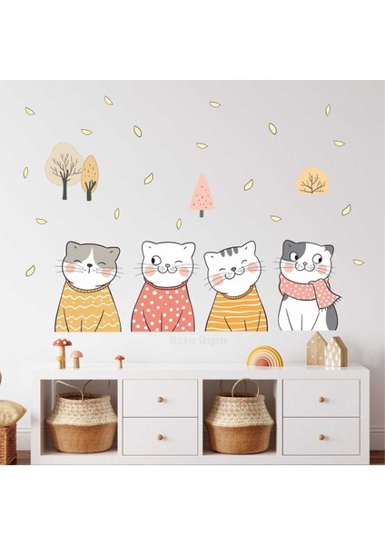 Sevimli Kediler Kedi Çocuk Odası Duvar Sticker Seti
