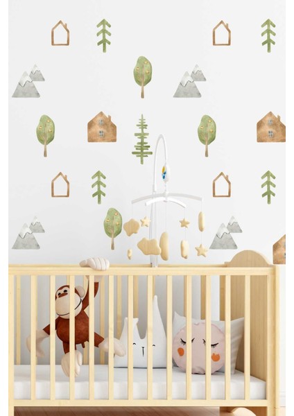 Yeşil renkli çocuk odası duvar çıkartması, eğlenceli ve sevimli dekor seti, 5+ parça