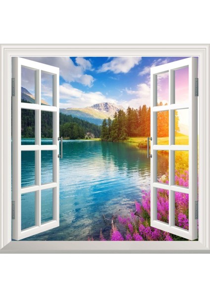 Çok Renkli Pencere Poster Duvar Sticker Dekorasyon, Düz Desenli, Yapışkanlı