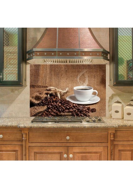Renkli mutfak tezgah arkası sticker kaplama, kahve çekirdek tasarımı, şık ve canlı görünüm