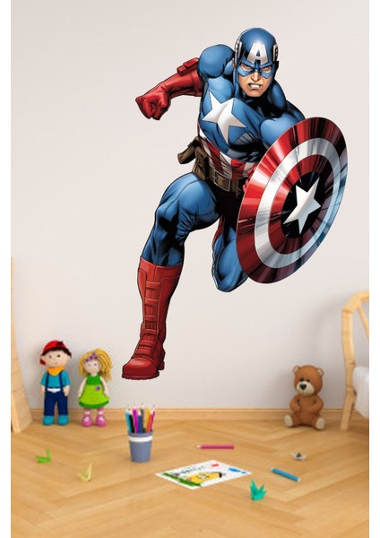 Renkli Avengers Kaptan Amerika Duvar Sticker 45x70 cm, odanıza şıklık ve eğlence katın fiyatları