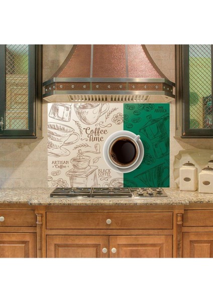 Mutfak Duvar Tezgah Arası Ocak Arkası Sticker Kaplama Coffee Time