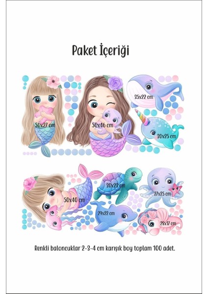 Renkli Deniz Canlıları Çocuk Odası Duvar Sticker Seti, Eğlenceli Dekorasyon Parça Sayısı: 5+ fiyatları