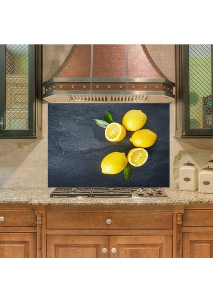 Çok Renkli Mutfak Tezgah Arkası Limon Desenli Sticker Kaplama