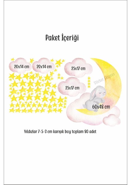 Sevimli tavşan bulut temalı çocuk odası çıkartması, 5+ parça, pembe renk fiyatları