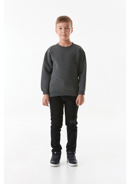 Sırtı Baskılı Bisiklet Yaka Erkek Çocuk Sweatshirt