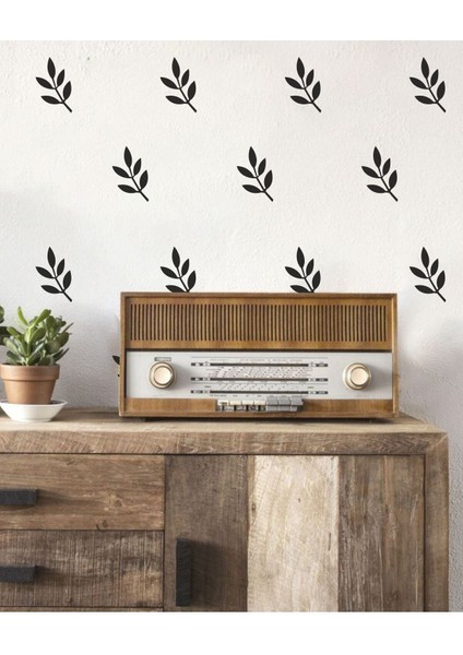 Şık Siyah Minimalist Yapraklar Duvar Stickerı, sade ve modern dekorasyon için ideal