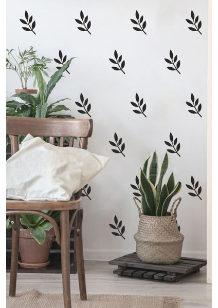 Şık Siyah Minimalist Yapraklar Duvar Stickerı, sade ve modern dekorasyon için ideal fiyatları