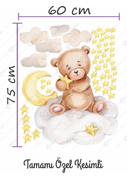 Ayda Oturan Ayıcık ve Yıldızlar Duvar Sticker Seti, Bebek ve Çocuk Odası Dekoru modelleri