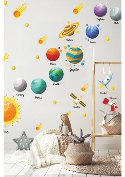 Renkli Çocuk Odası Gezegenler ve Güneş Sistemi Sticker Seti, Eğitici Dekorasyon fiyatları