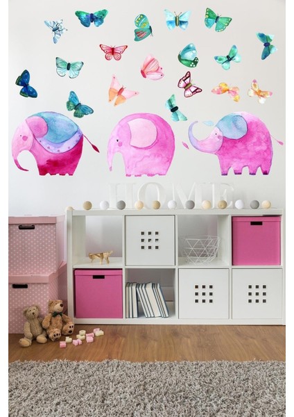 Pastel Renkli Filler ve Kelebekler Çocuk Odası Duvar Sticker Seti 5+ Parça