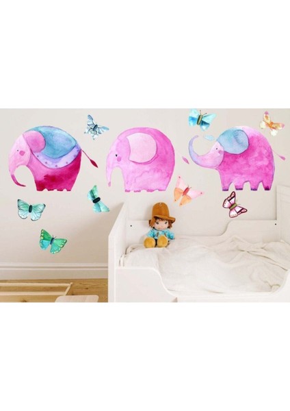 Pastel Renkli Filler ve Kelebekler Çocuk Odası Duvar Sticker Seti 5+ Parça fırsatları