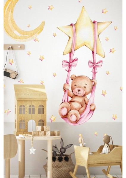 Yıldız ve ay temalı çocuk odası dekor sticker seti, renkli ve eğlenceli tasarım