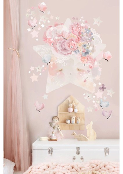 Renkli yıldız ve çiçek temalı duvar sticker seti, şık ve eğlenceli dekorasyon için 5+ parçalı