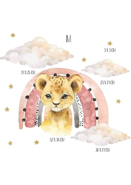 Sevimli Minik Aslan Gökkuşağı Bulutlar ve Yıldızlar Pastel Renk Çocuk Odası Duvar Sticker Seti fiyatları