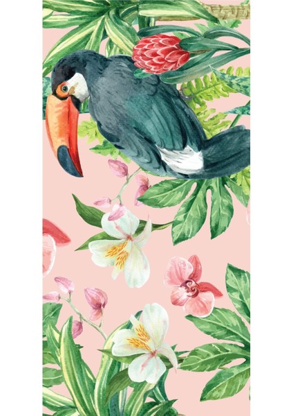 Canlı tropikal papağan temalı çocuk odası duvar kaplama folyo, pembe renkli ve şık tasarım
